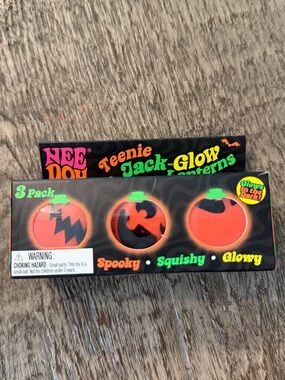 Needoh Schylling Teenie Jack Glow Pumpkin 3-Pack Squishy Halloween Pumpkin Rare